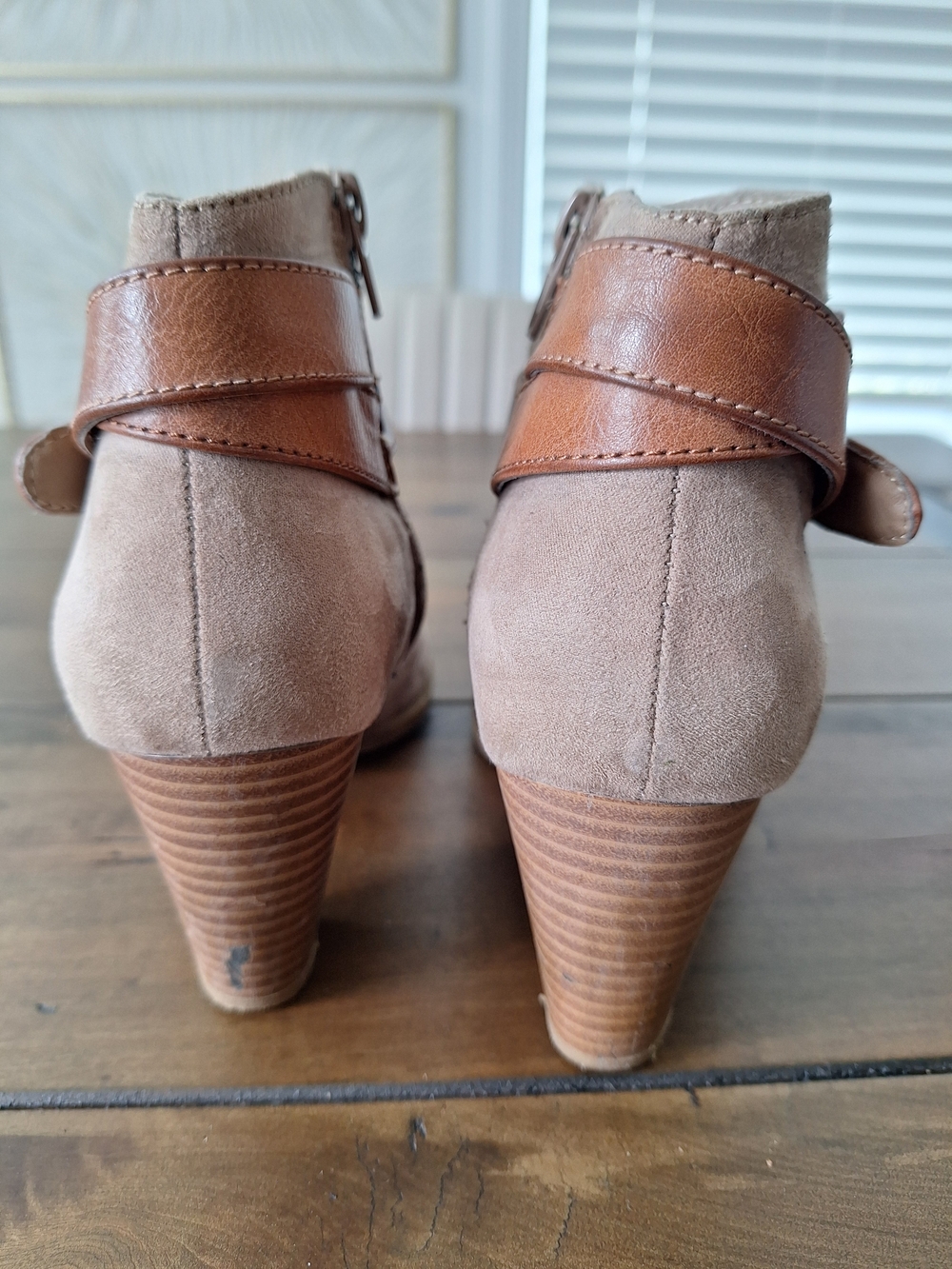 Nicole Taupe Suede Ankle Booties with Brown Strap - Picture 3 of 7